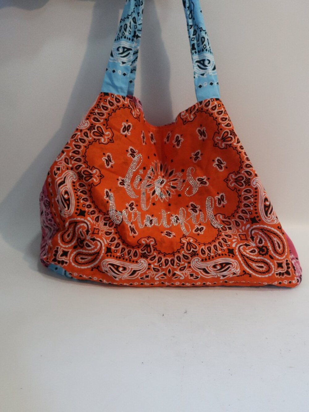 NWT Womens Tina Demel Jumbo "Life Is Beautiful" Assorted Colors Bandana Tote Bag